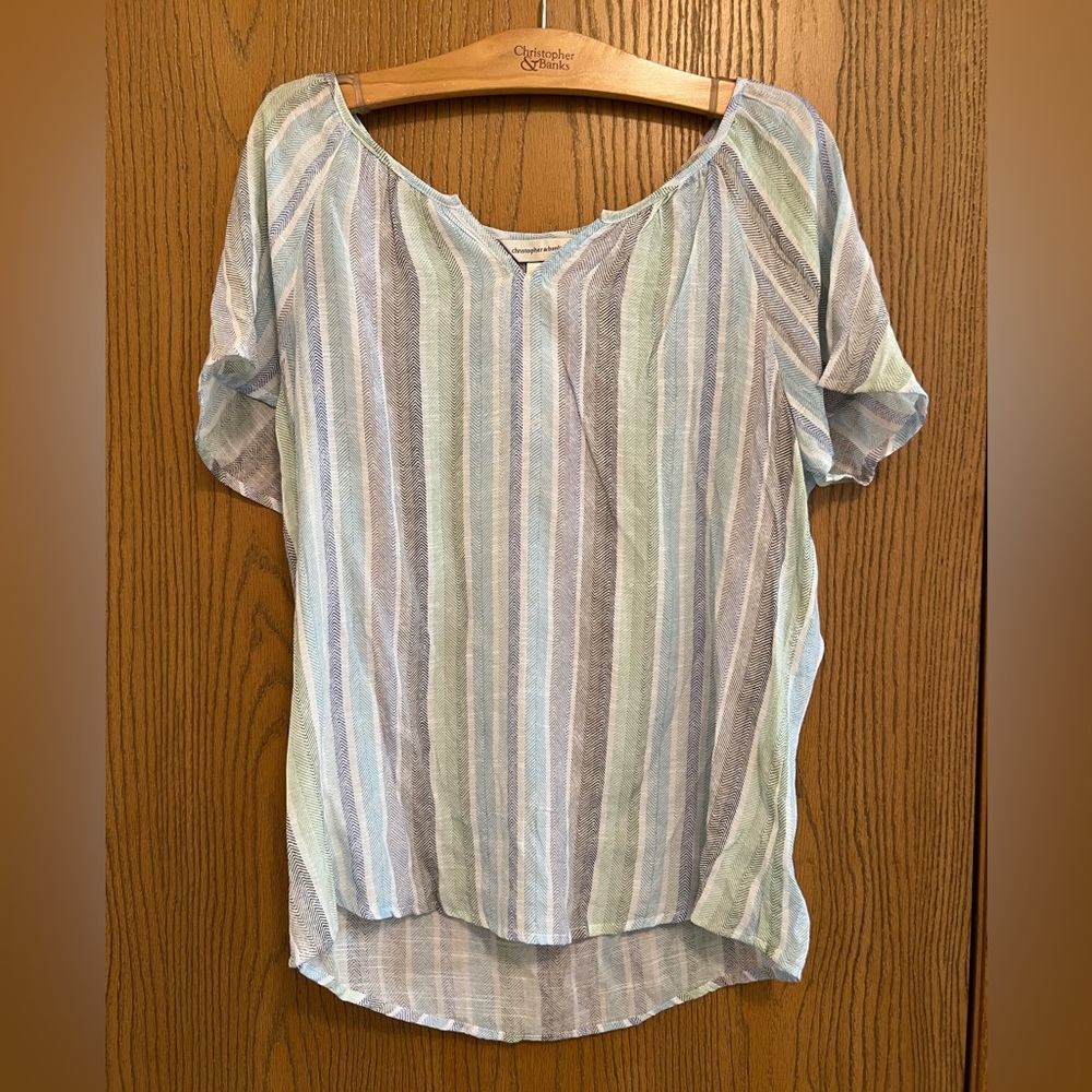 Christopher & Banks Striped V-Neck Blouse in Light Blue and Mint